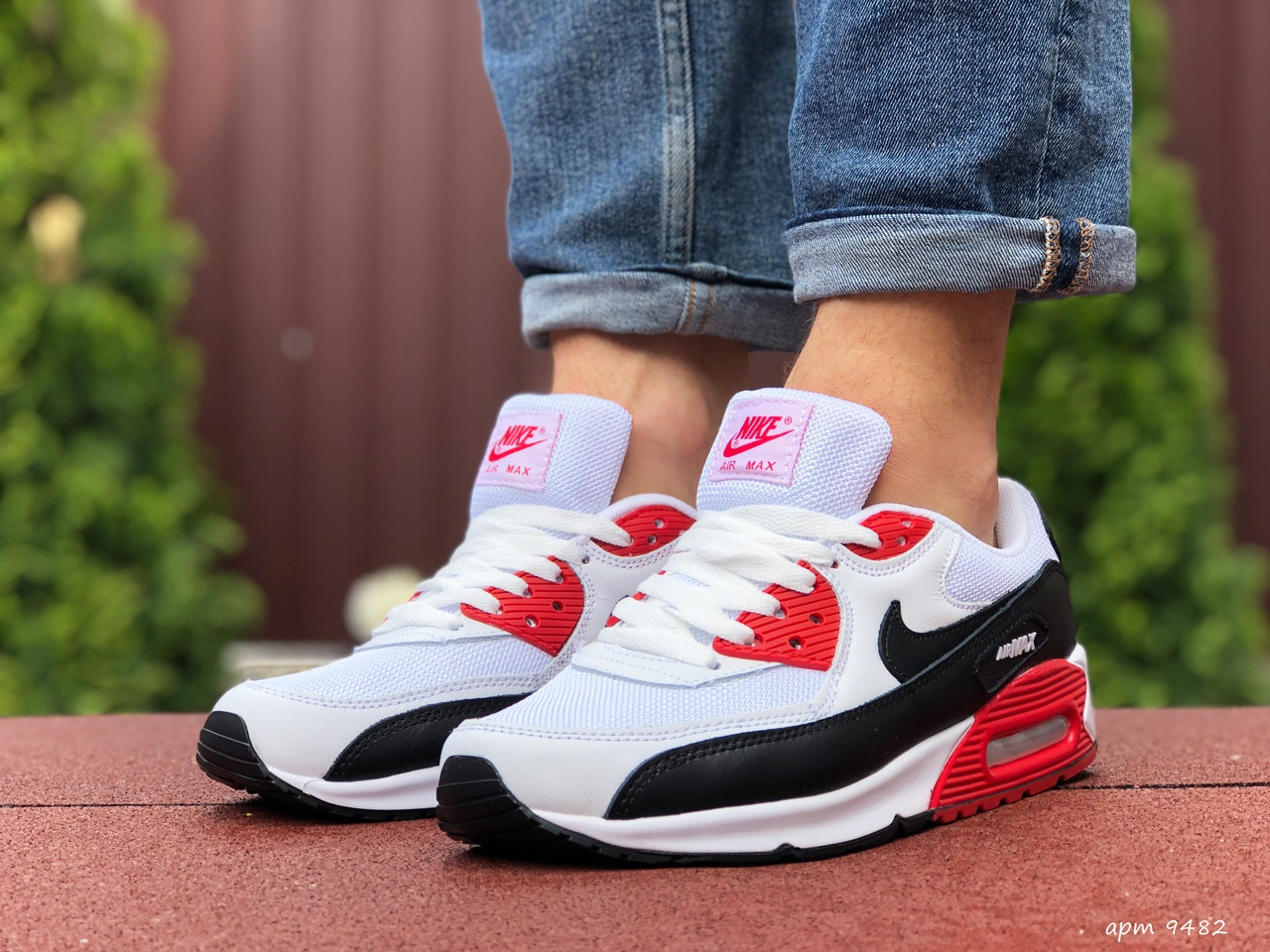 

Кроссовки Nike Air Max 90 белые с красным 45, Белый