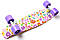 Дитячий скейтборд Пенні Penny Board 22 білий з яскравими квітами фіолетові колеса, фото 5