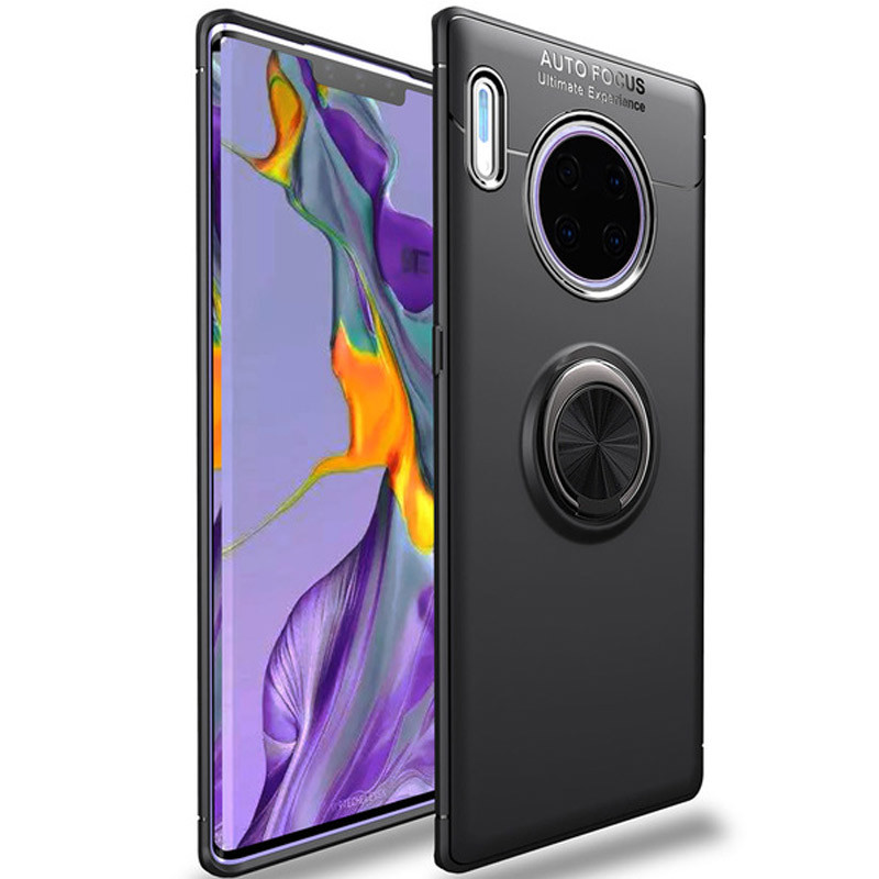 

TPU чехол Deen ColorRing под магнитный держатель для Huawei Mate 30 Pro, Черный / черный