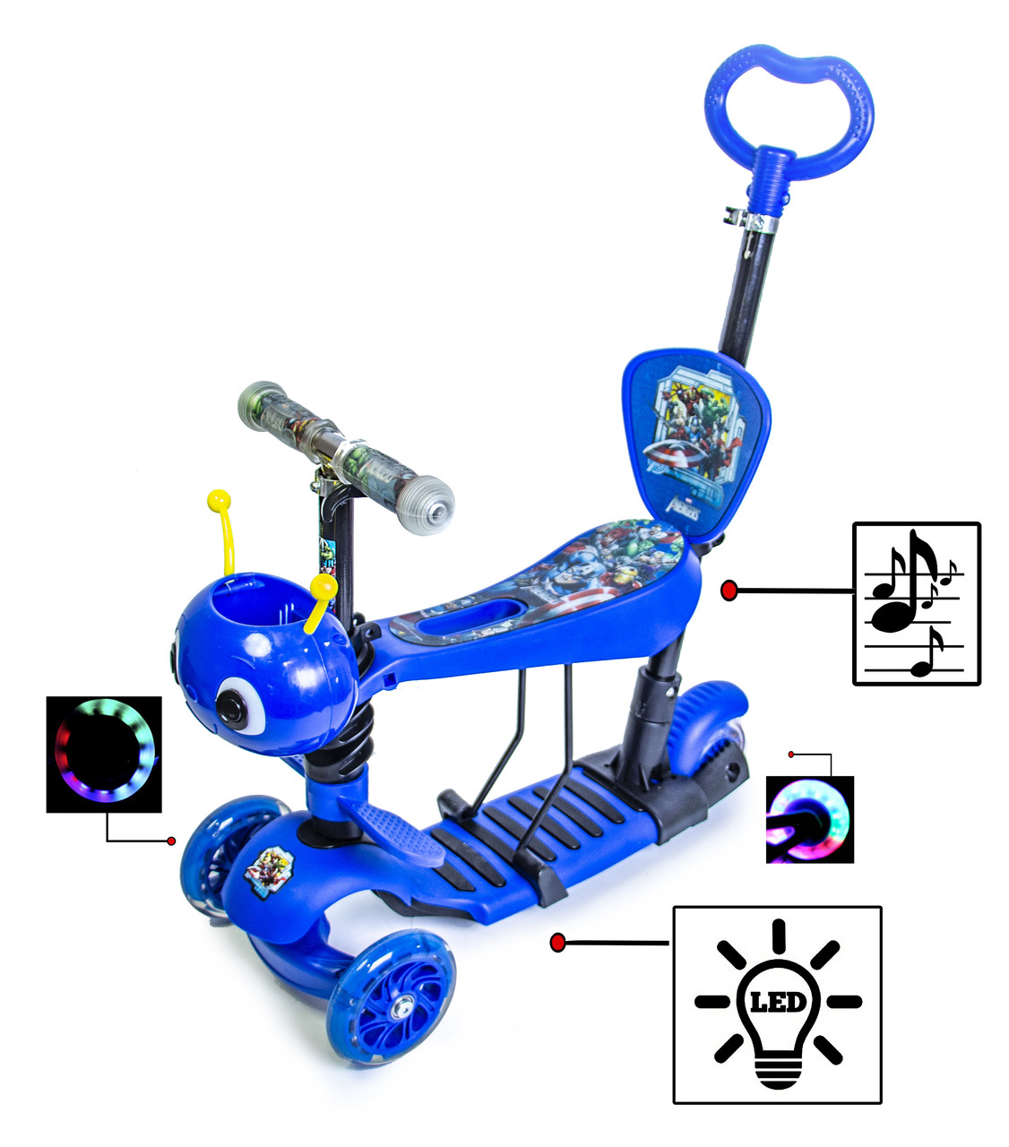 

Самокат Scooter для мальчика "Пчелка" 5in1. Герои Синий. Светящееся колеса + музыка!