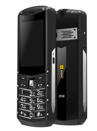 

Кнопочный телефон с камерой, фонариком, блютузом и мощной батареей на 2 sim AGM M5 black Russian keyboard, Черный