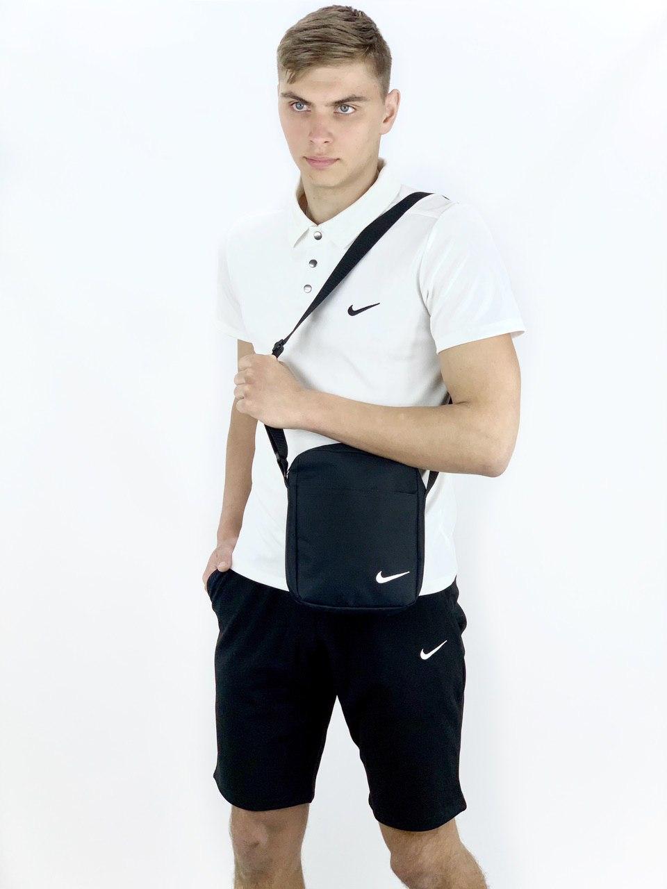 Комплект Футболка Polo+ Шорты+ Барсетка Nike Реплика XXL Белый с черным (KomNikeWhite1/5)