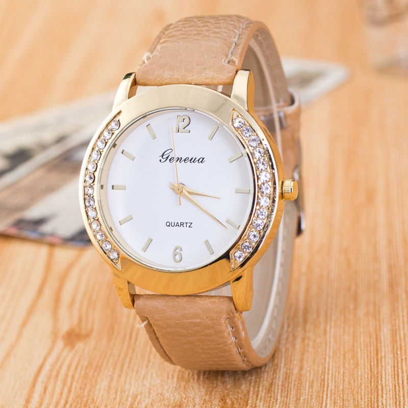 Часы Женева Geneva Полукруг бежевый ремешок, наручные часы, женские часы, мужские часы