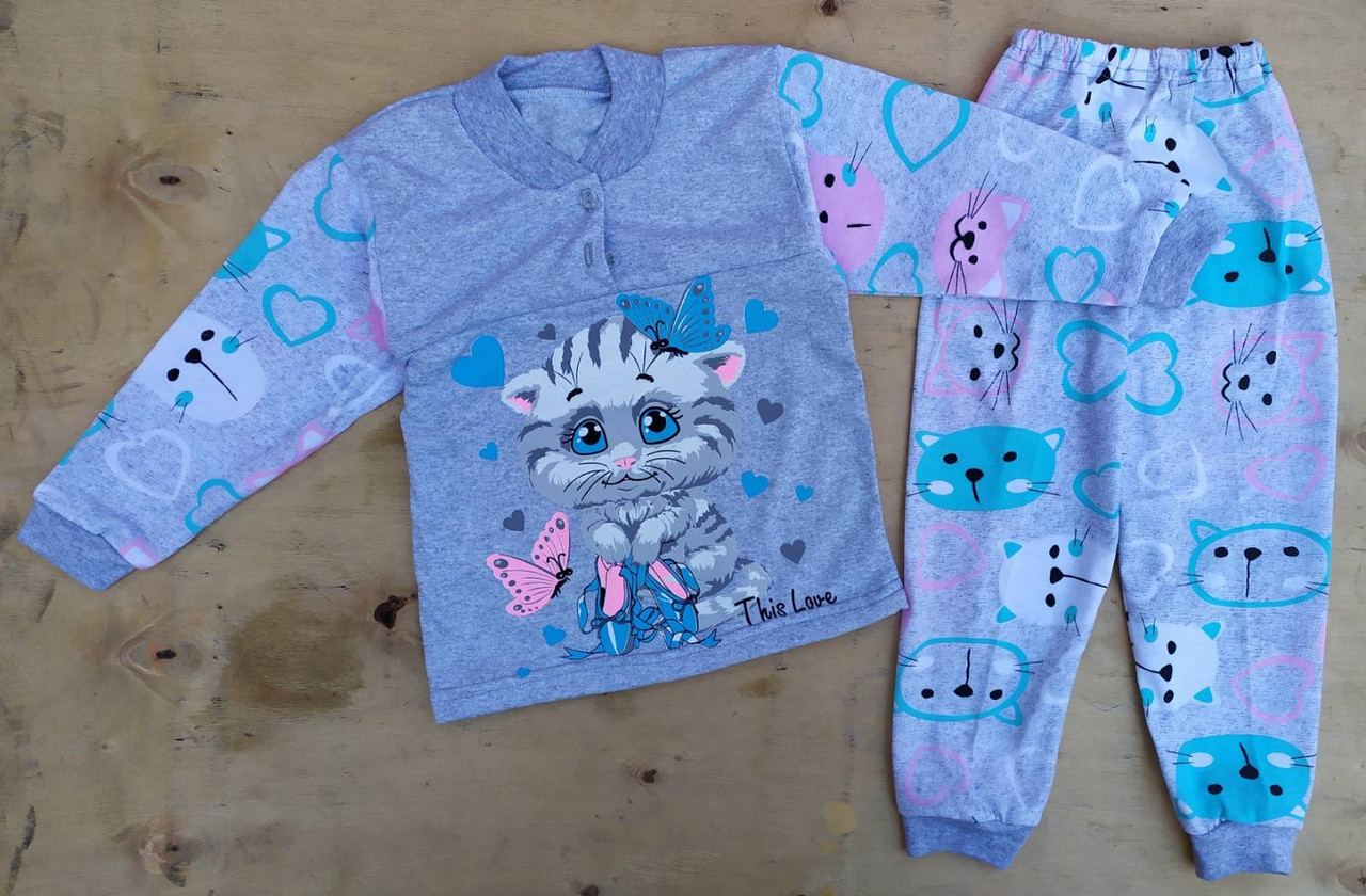 

Пижама Детская,Спальный Комплект «Котик» серый, для Девочки 92