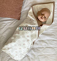 Конверт-плед двухсторонний для новорожденных легкий на выписку и в коляску "Звездочка" беж-коричневый, фото 1