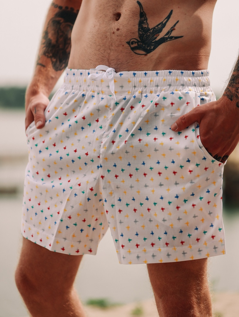 Чоловічі пляжні шорти для плавання з малюнком білі швидковисихаючі