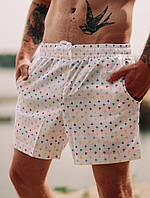 Чоловічі пляжні шорти для плавання з малюнком білі швидковисихаючі, фото 1