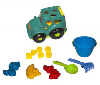 Розвиваючий дитячий сортер- трактор "Коник №3" бірюзовий з пісочним набором 0343