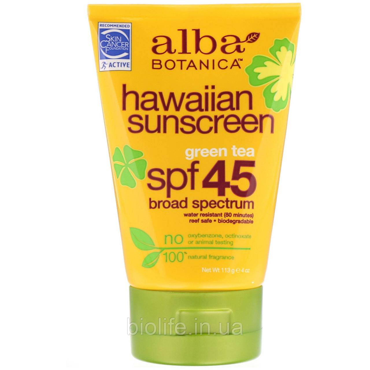 

Alba Botanica, Натуральное гавайское солнцезащитное средство, SPF 45, 113 г (4 унции)