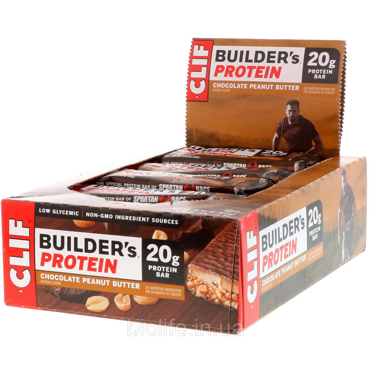 

Clif Bar, Протеиновый батончик Builder's с шоколадом и арахисовым маслом, 12 батончиков, весом 68 г (2,4 унции) каждый