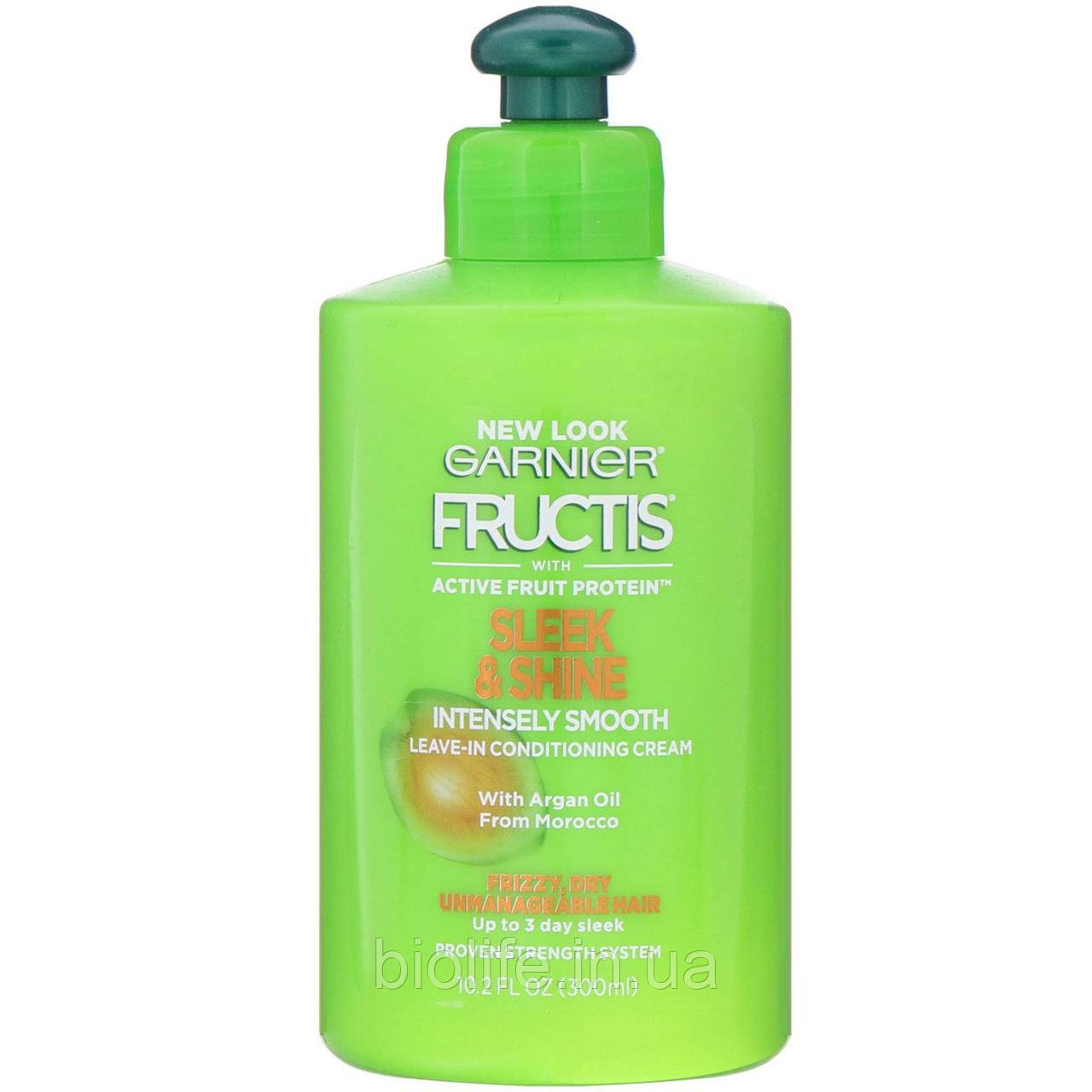 

Garnier, Fructis, Sleek & Shine, интенсивно разглаживающий несмываемый ухаживающий крем, 300 мл, официальный,