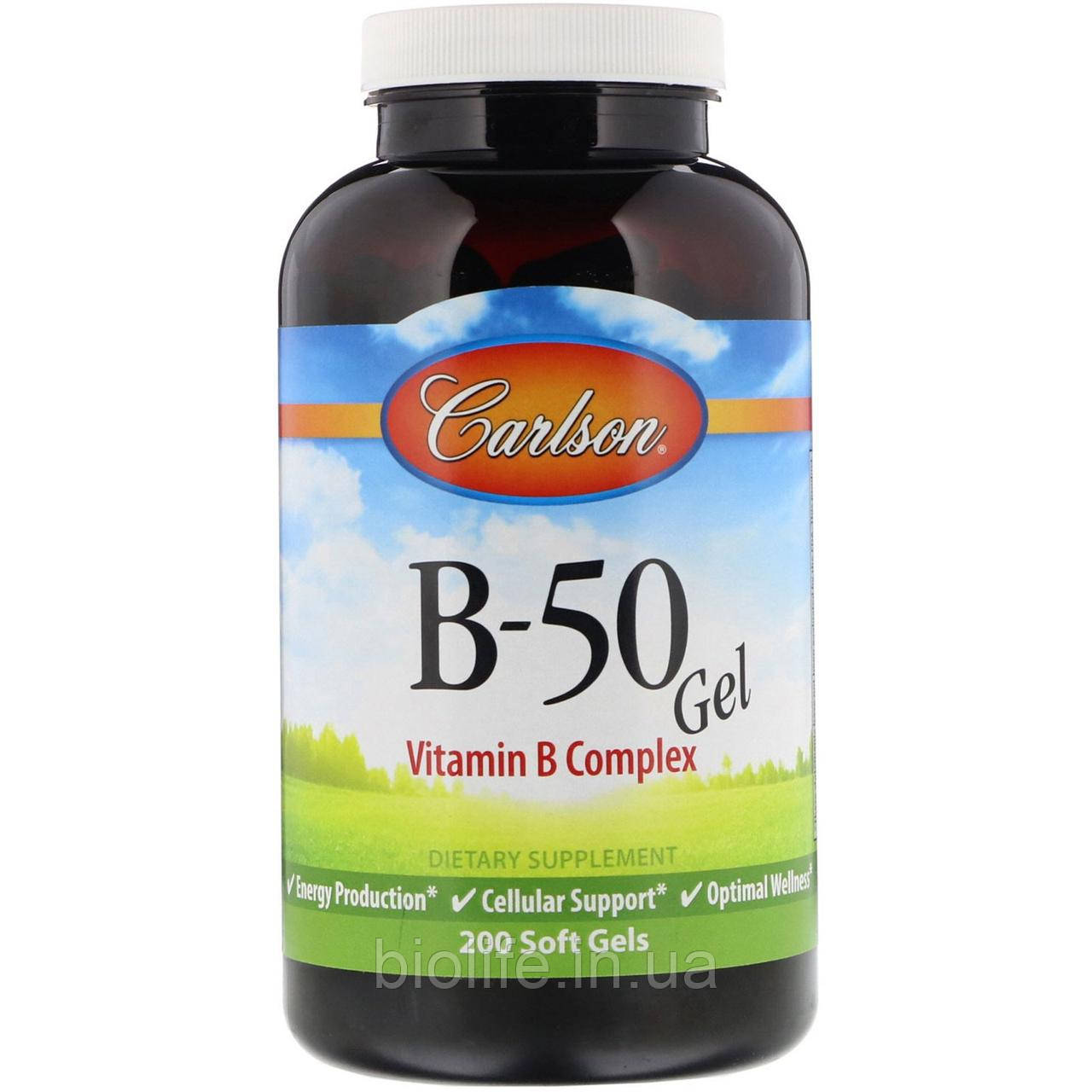 

Carlson Labs, B•50 Gel, комплекс витаминов группы B, 200 гелевых капсул