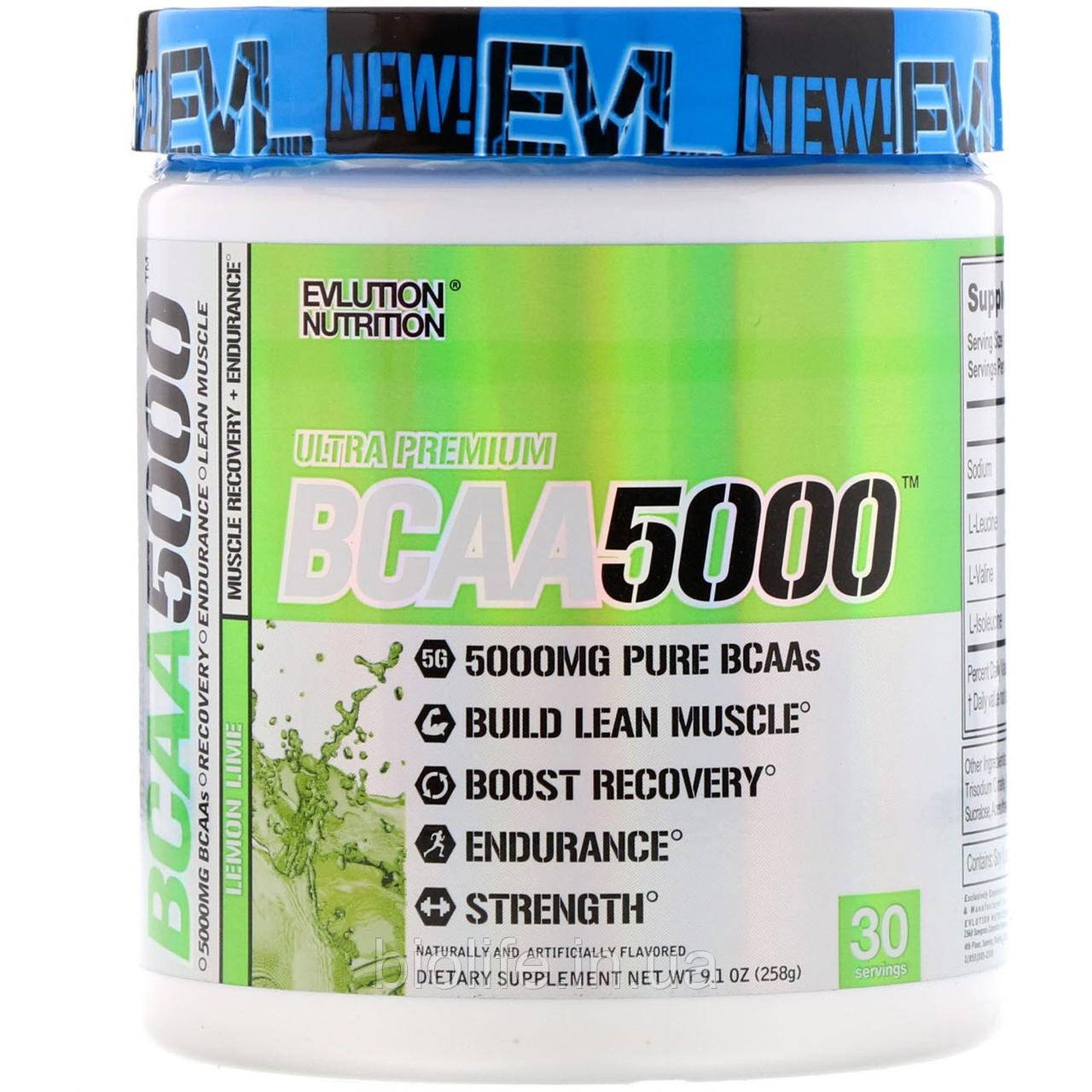 

EVLution Nutrition, Ultra Premium BCAA 5000, Lemon Lime, 9.1 oz (258 g)