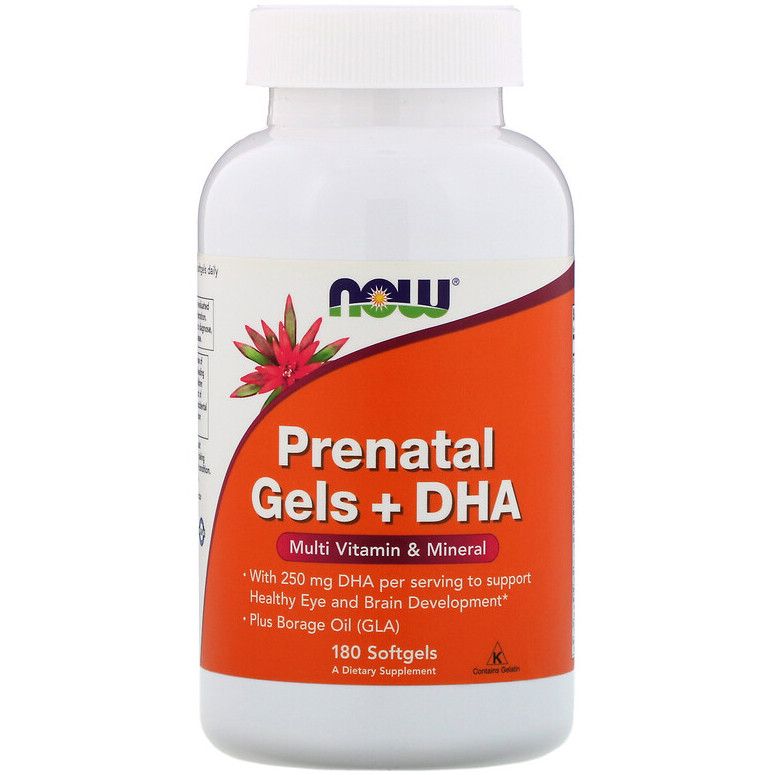 

Пренатальный гель с ДГК NOW Foods "Prenatal Gels + DHA" для беременных и родивших женщин (180 гелевых капсул)