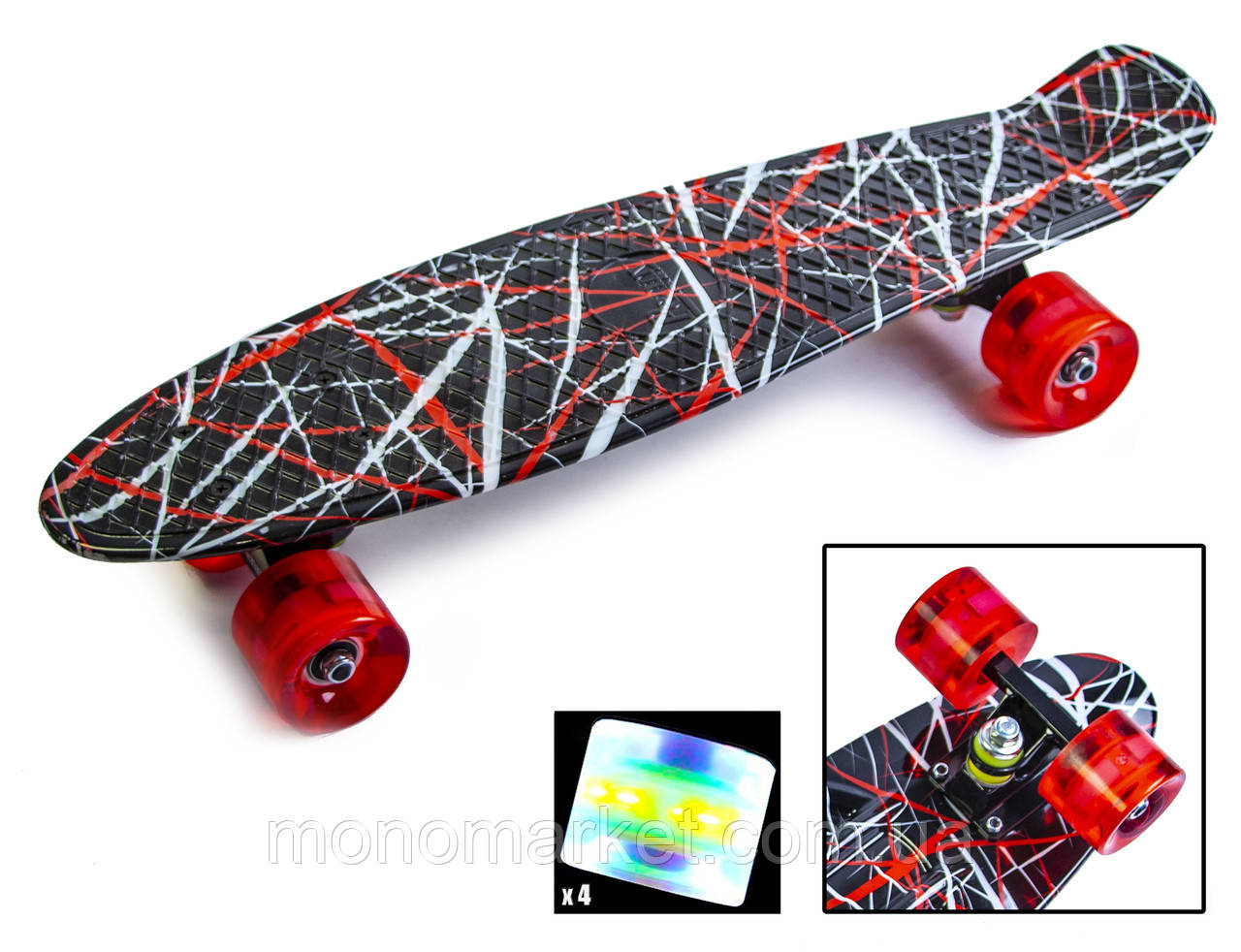 

Penny Board "Red design" Светящиеся колеса!