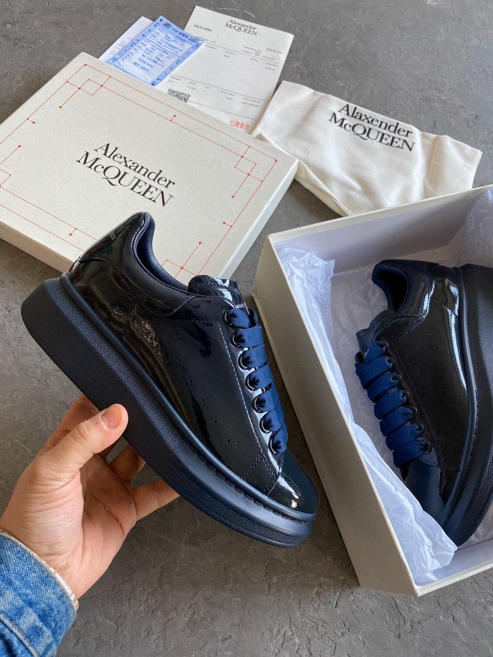 

Кроссовки кеды женские Alexander McQueen Patent Blue (александер макквин), Синий