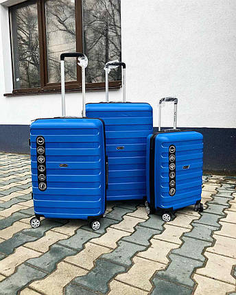 Большой пластиковый чемодан из полипропилена синий, фото 2