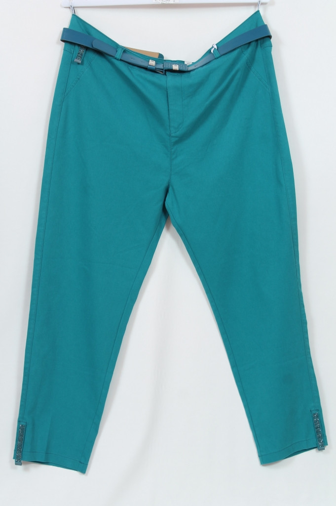 Турецкие женские летние зеленые брюки со стразами, размеры 48-64