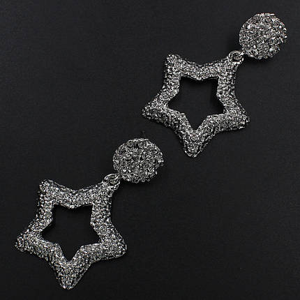 Сережки жіночі в стилі Зарра в срібному кольорі зірки 6х3,5 см, фото 2