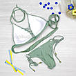 Купальник раздельный с резиночками на лифе push up зеленый трусы на завязках оливковый хаки размер M, фото 2
