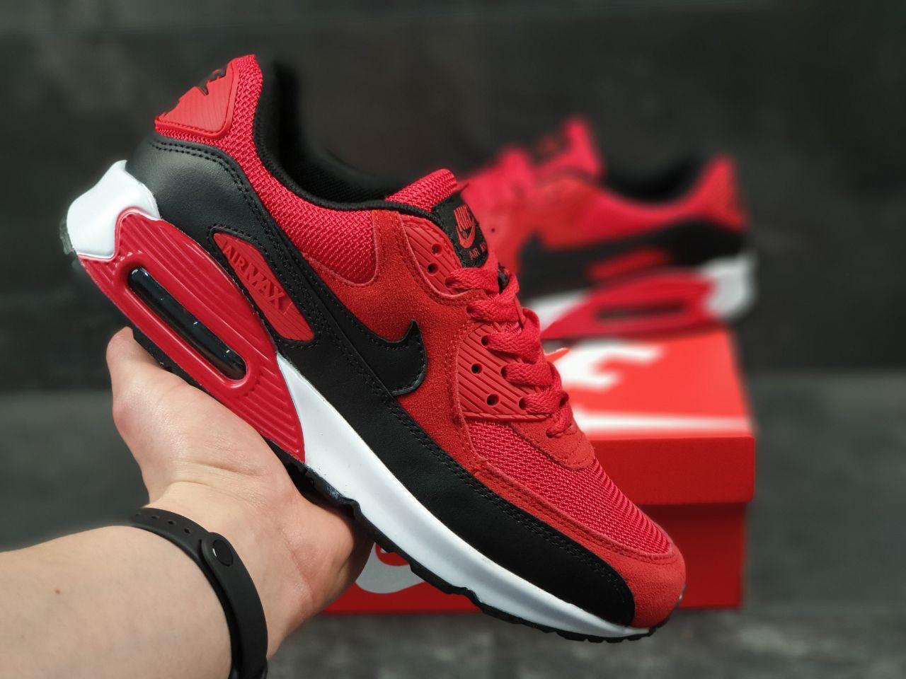 

Кросівки чоловічі в стилі Nike Air Max 90 червоні з чорним