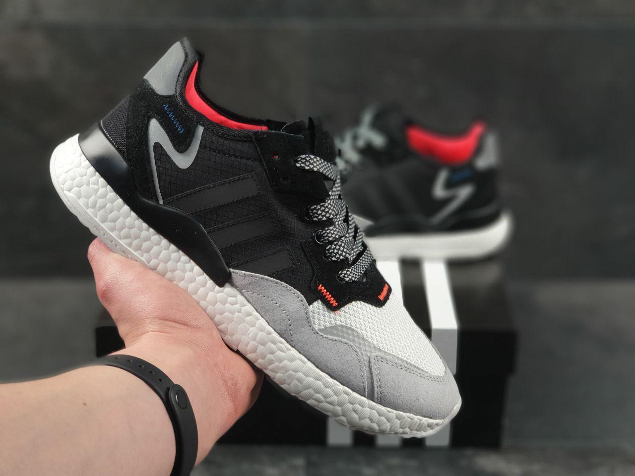 

Кросівки чоловічі в стилі Adidas Nite Jogger Boost 3M білі з чорним