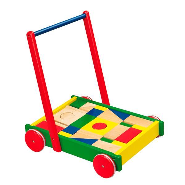

Ходунки каталка детская деревянная с резиновыми накладками на колесах Viga Toys Тележка с кубиками, Разные цвета