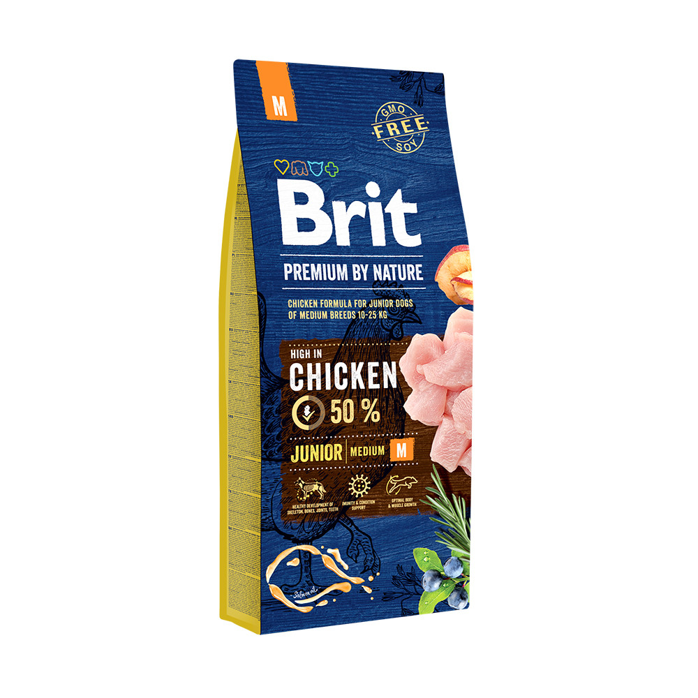 Brit Premium Junior M сухий корм для цуценят і молодих собак середніх порід, 15 кг