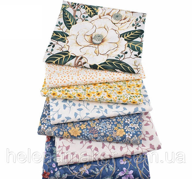 Набір тканини для рукоділля Квіточки і листочки - 7 відрізів 40*50 см