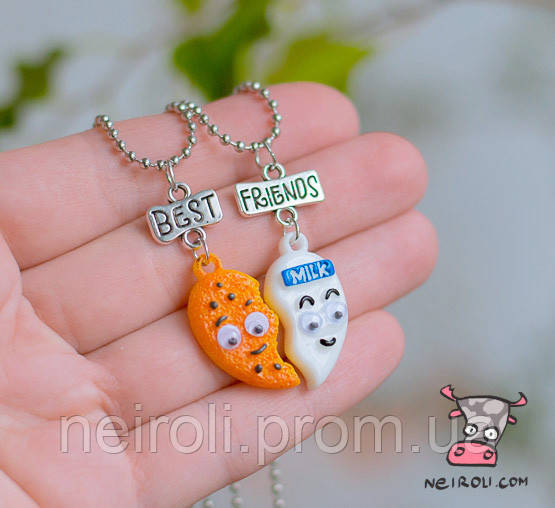 

Кулон парный для друзей "Best Friends. Молоко с печеньем". Цена за 1 пару
