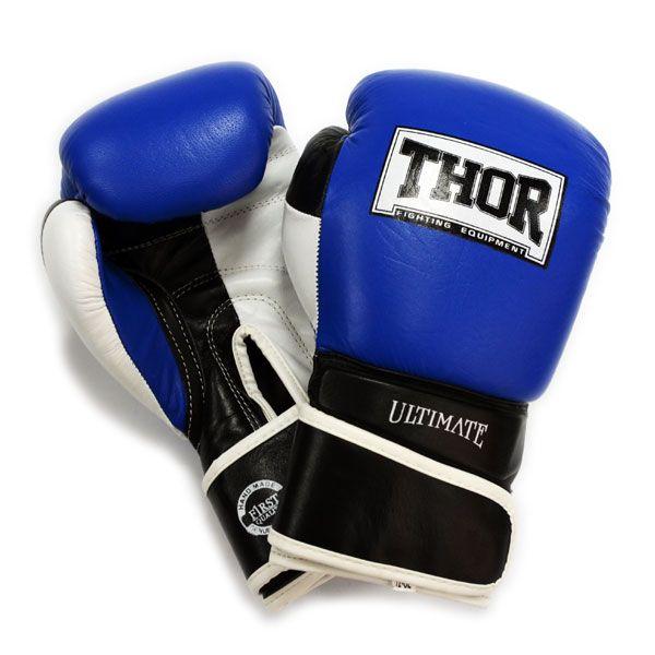 

Перчатки боксерские THOR ULTIMATE 14oz /Кожа /сине-черно-белые