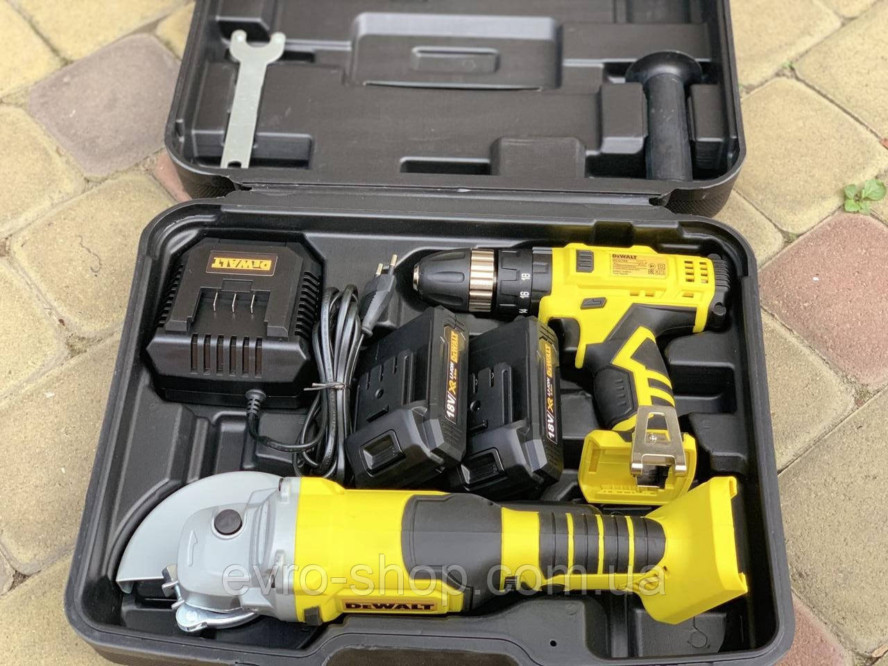 Фото Набір інструменту DeWalt ДЕВОЛТ(Акумуляторная Кутова шліфмашина DeWalt DCG 414N +Шуруповерт DeWALT DCD785 )