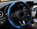 Чехол оплетка на руль автомобиля 36-39 см искусственная кожа, экокожа цвет черный с красной нитью, фото 3