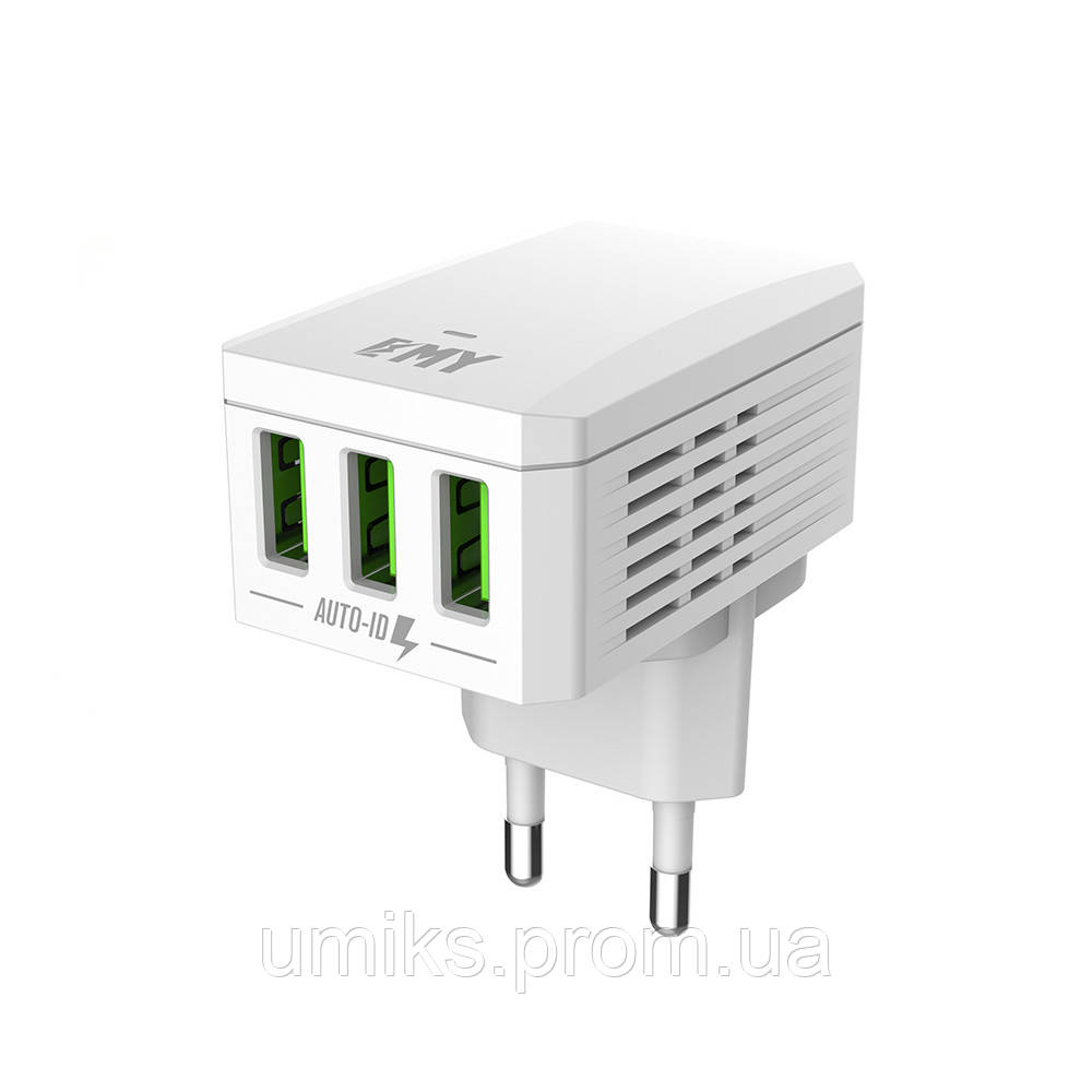 

Набор 2 в 1 СЗУ With Micro-Usb Cable 110-240V MY-A300, 3 x USB, 5V/17W, Output: 5V/3.4A, White, Blister- box