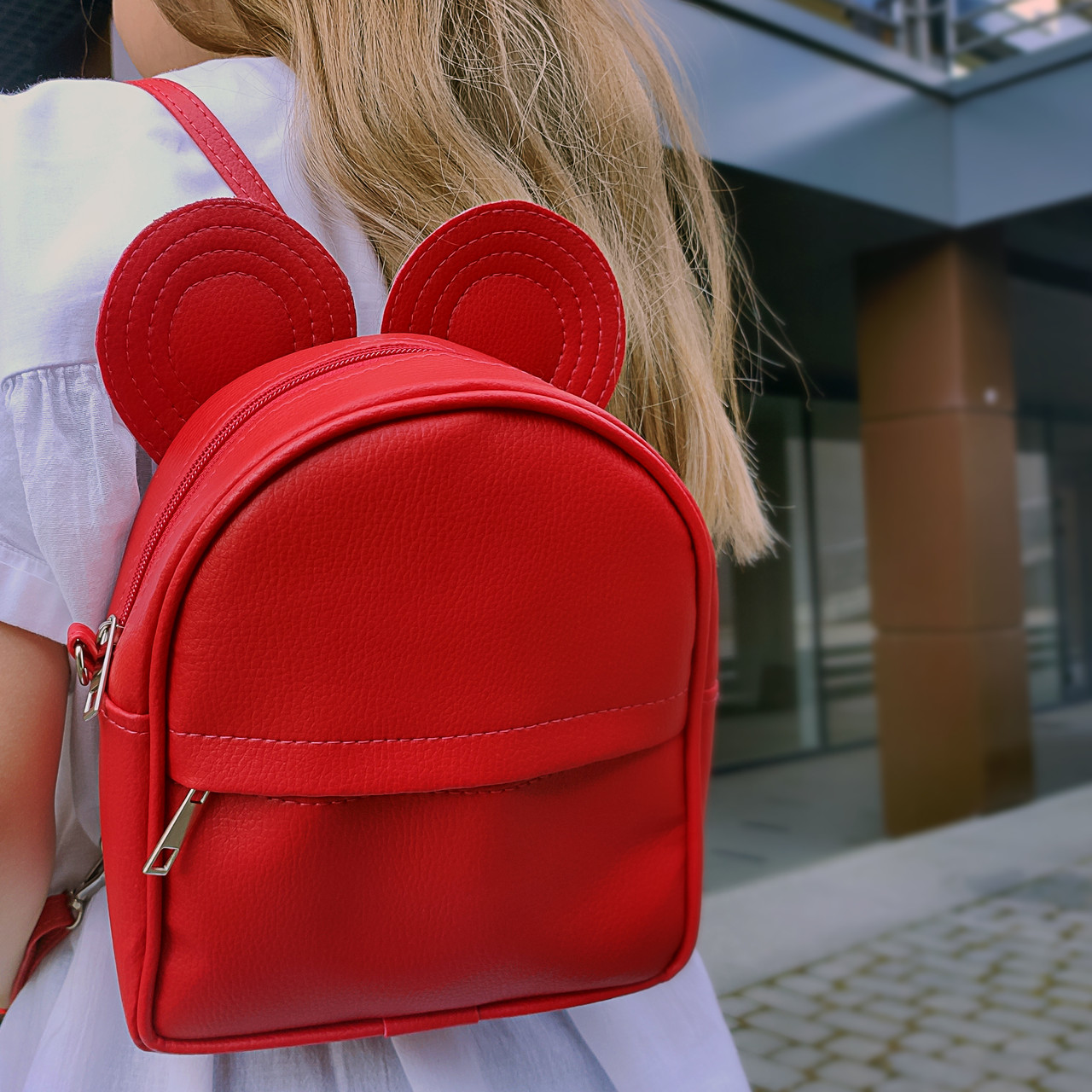 Рюкзак-сумка с ушками мыши, красный (RKU_004_KR)