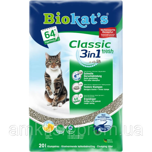 

Biokats Classic fresh 3in1 комкующийся наполнитель для кошачьего туалета с крупными гранулами и ароматом