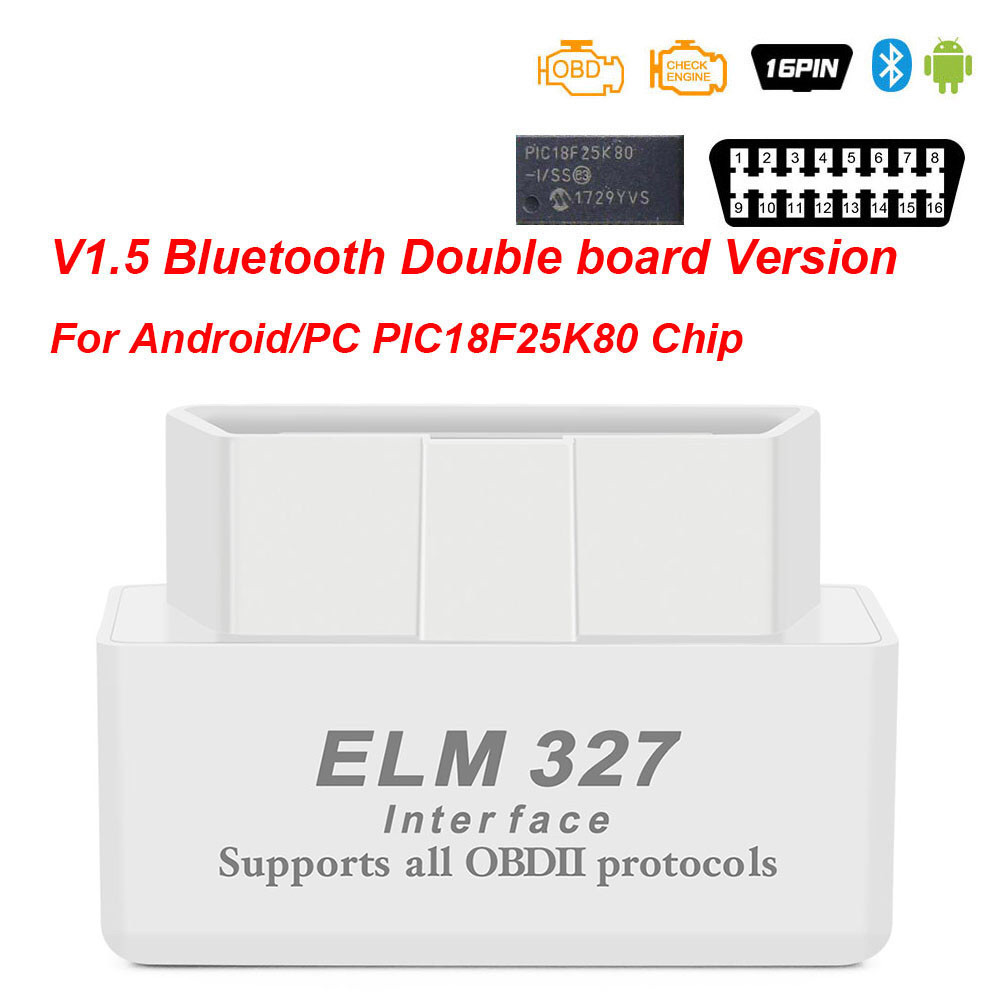 

Мини ELM327 V1.5 PIC18F25K80 чип OBD2 диагностический сканер Elm 327 Bluetooth для автомобилей