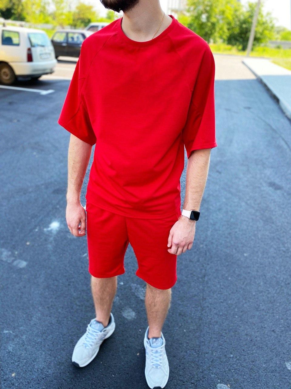 

Мужской летний комплект (шорты и футболка) (RED) оверсайз XL
