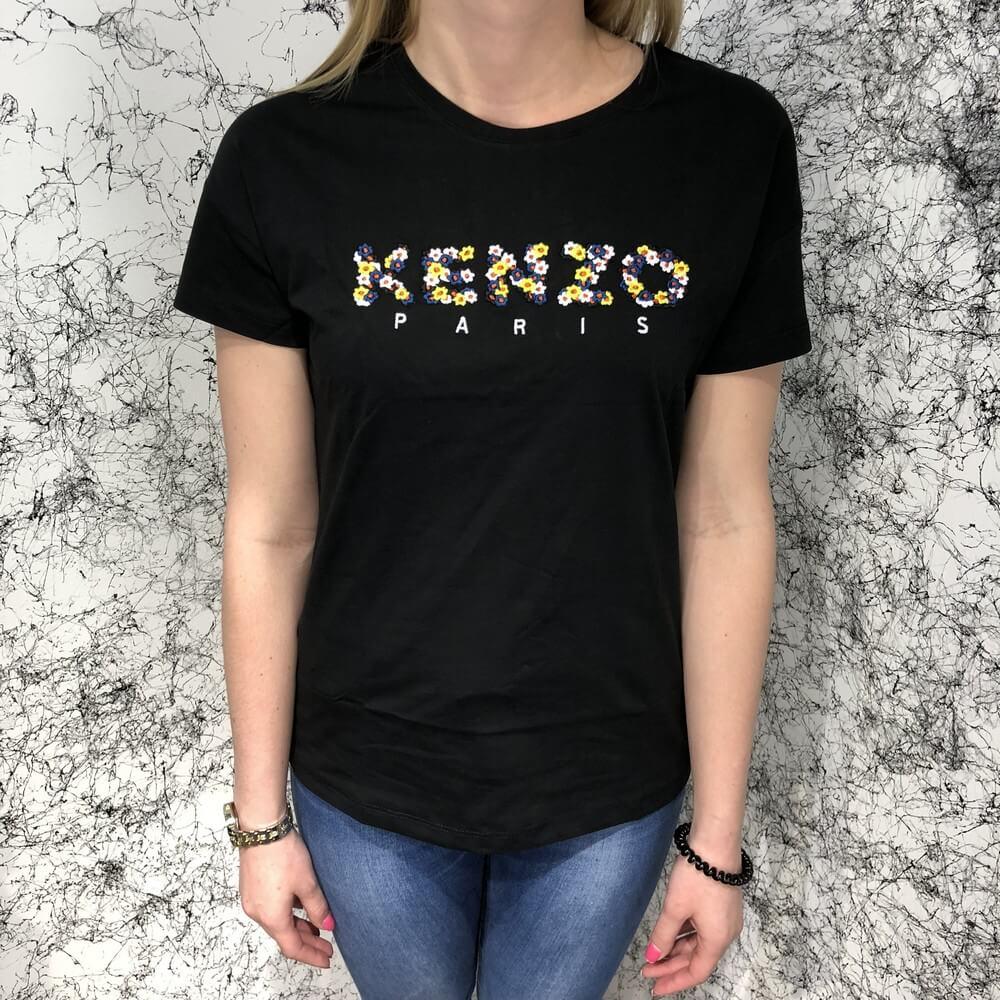 

Kenzo T-Shirt Flowers Logo Embroidered Black