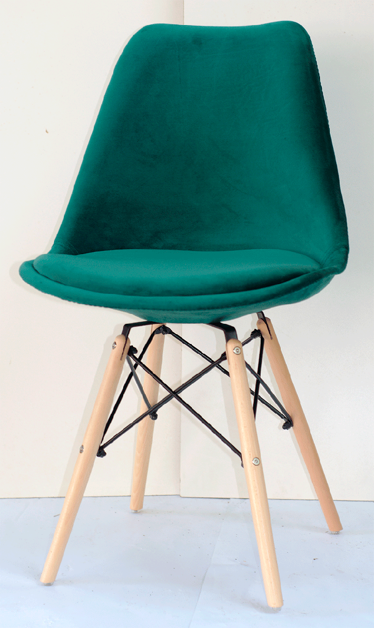 Стілець Milan Soft зелений оксамит B-5 Eames Style букових ніжках, скандинавський стиль