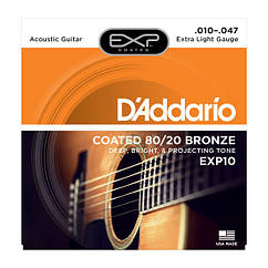 Струны для акустической гитары D`ADDARIO EXP10 EXP 8020 BRONZE EXTRA LIGHT 10-47