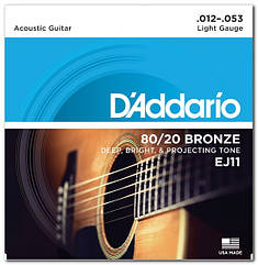 Струны для акустической гитары D`ADDARIO EJ11 8020 BRONZE LIGHT 12-53