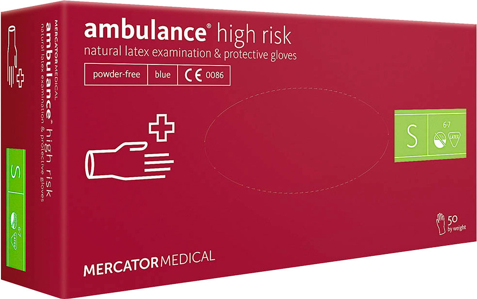 

Перчатки синие Ambulance High Risk латексные размер  неопудренные прочные 50 шт (25 пар) RD10011002, Синий