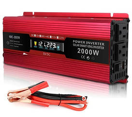 Преобразователь тока. Автомобильный инвертор 12V - 220V 2000W LCD дисплей  USB Red Синусоидальная волна