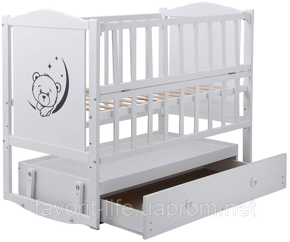 

Кровать Babyroom Тедди Т-03 фигурное быльце, маятник, ящик, откидной бок белый