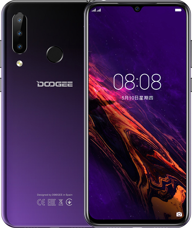 

Смартфон дуги черный с большим дисплеем и тройной камерой на 2 сим карты Doogee n20 purple 4/64 гб, Фиолетовый