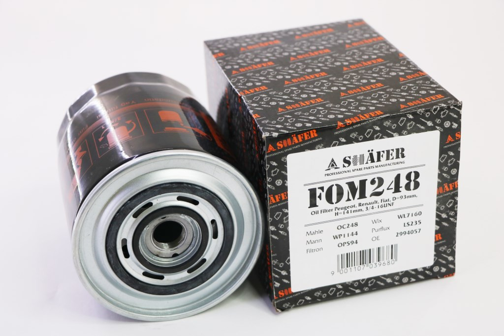 

Фильтр масляный SHAFER FOM248 Peugeot, Renault, Fiat, D=93mm, H=141mm, 3/4-16UNF