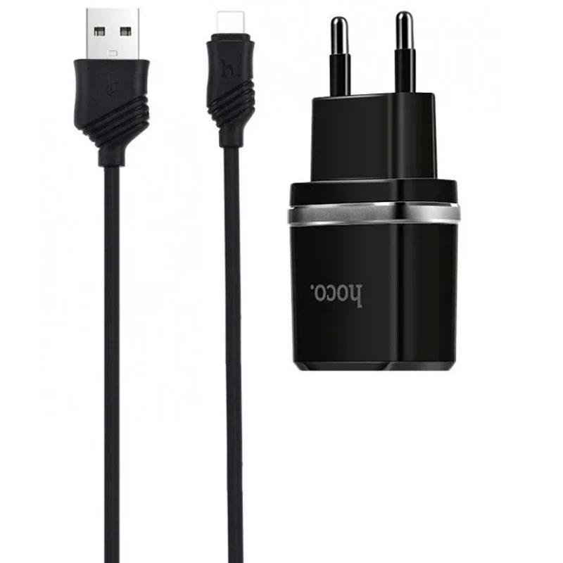 

Сетевое зарядное устройство 2 USB Hoco C77A Black + USB кабель Type-C 2.4A