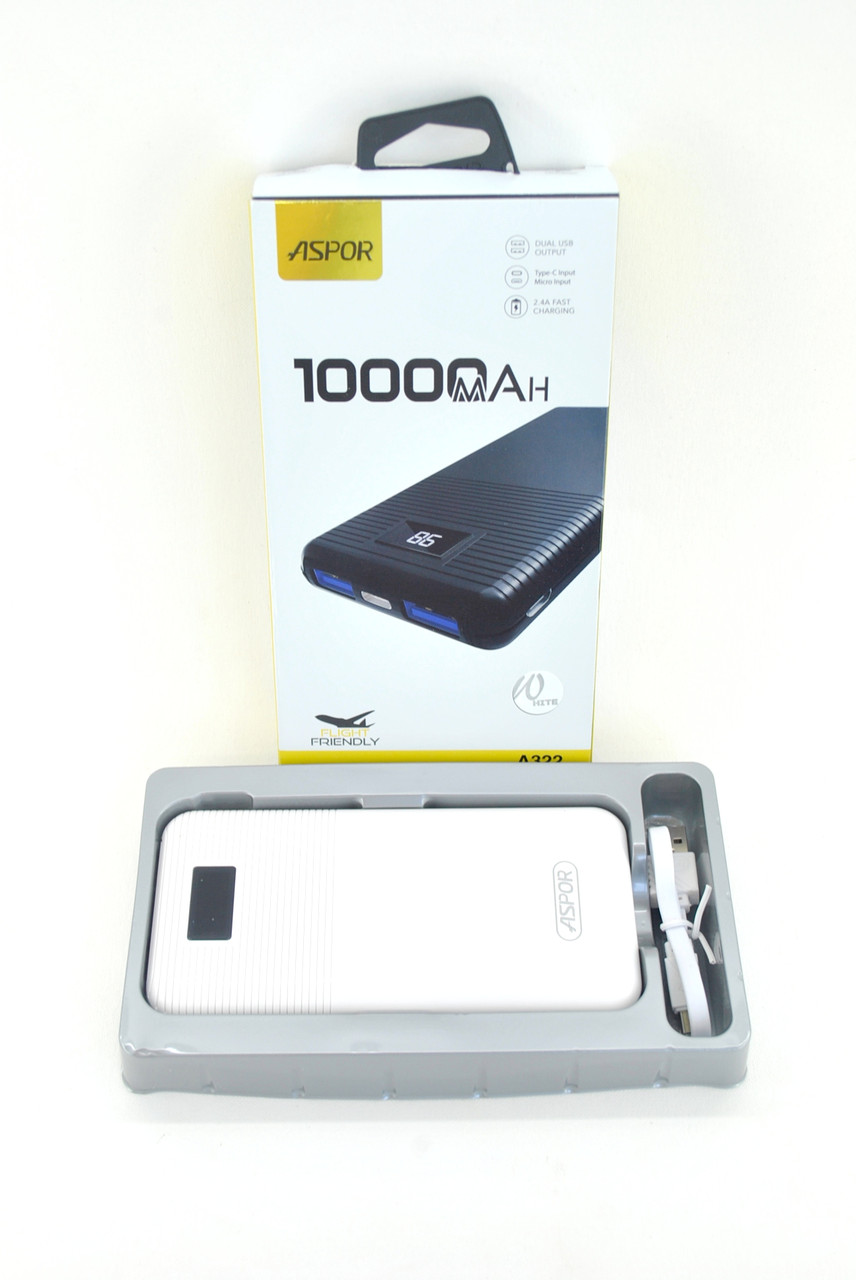 

Павербанк Power Bank 10000mAh Aspor A322 (2USB) White