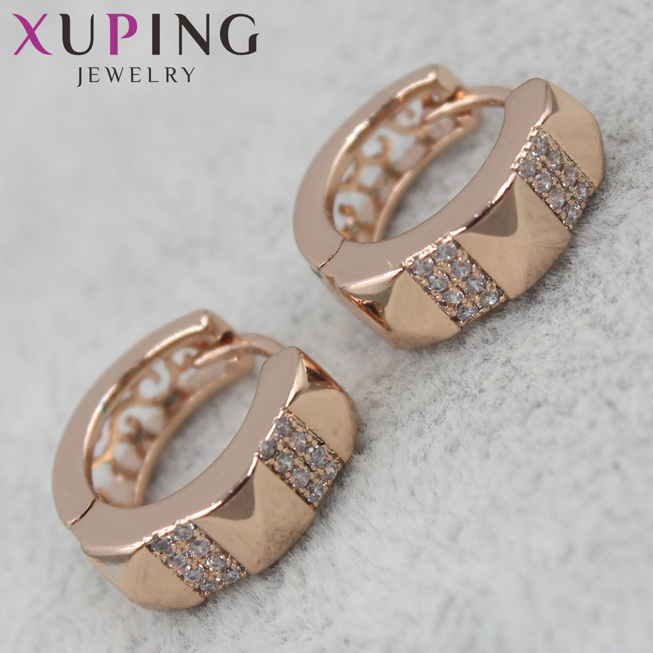 Серьги женские золотистого цвета Xuping Jewelry застежка-кольцо с фианитами 24K